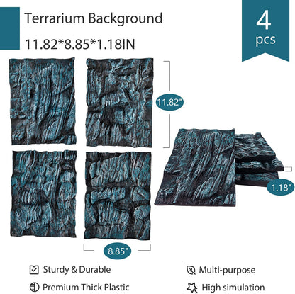 4pcs Rock Terrarium Background,3D Reptile Tank Background Board,Amphibian Stereo Backdrop