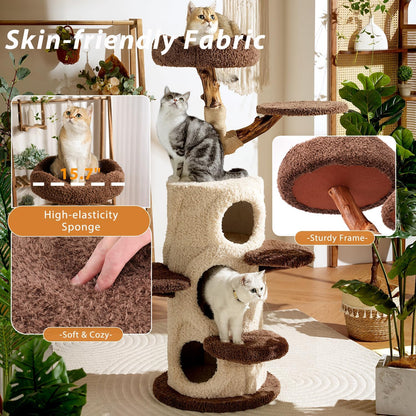 54.7'' Modern Cat Tree for Indoor Cats Large Adult, Wood Cat Tree with 3 Spacious Condos, Luxury