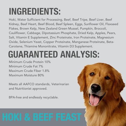 K9 Natural Wet Dog Food Pate, Hoki & Beef Feast, 13 Oz Cans (Pack of 12), Grain Free, Made in New