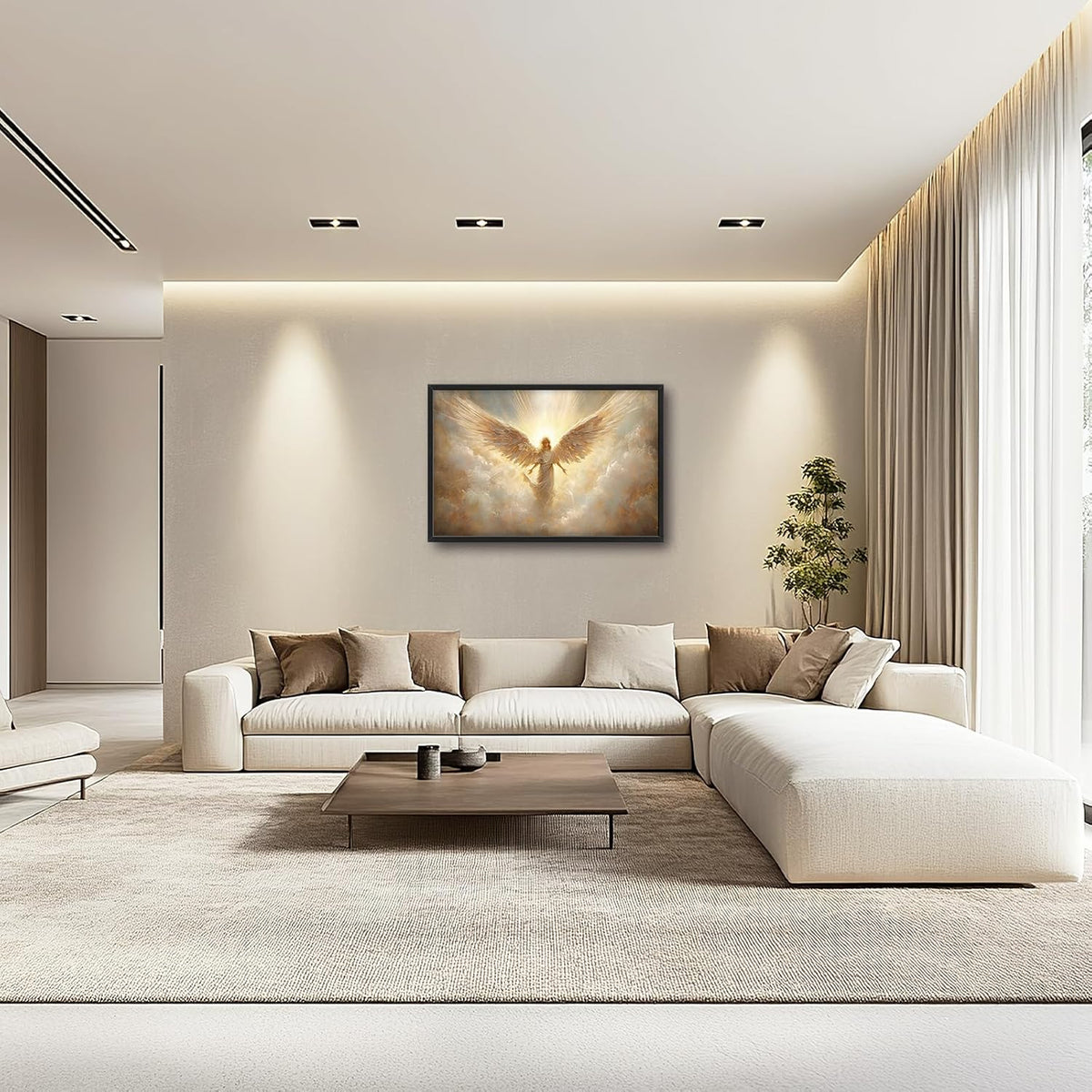Large Angel Wall Art for Living Room, Framed Oversized Angel Wing Wall Decor Fantasy Sky Clouds