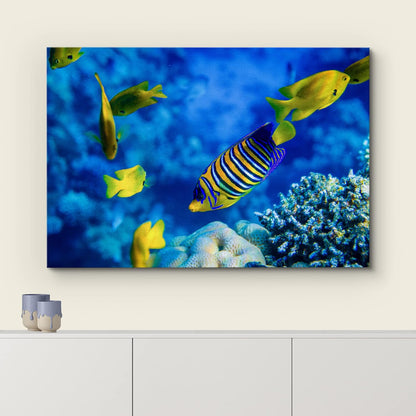 wall26 Canvas Print Wall Art Striped Yellow Tropical Fish Coral Reef Sea Nature Animals Photography