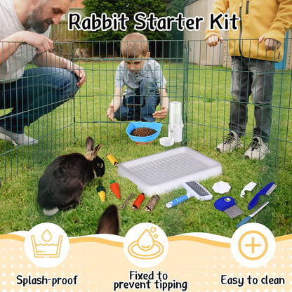 19 Pcs Rabbit Starter Kit Small Bunny Litter Box Animal Grooming Kit Water Bottle Bunny Toys Hay