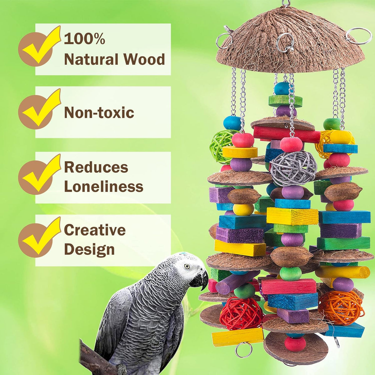 EBaokuup Large Bird Parrot Toys - Colorful Wooden Blocks Bird Chewing Toy for Macaws, Cockatoos