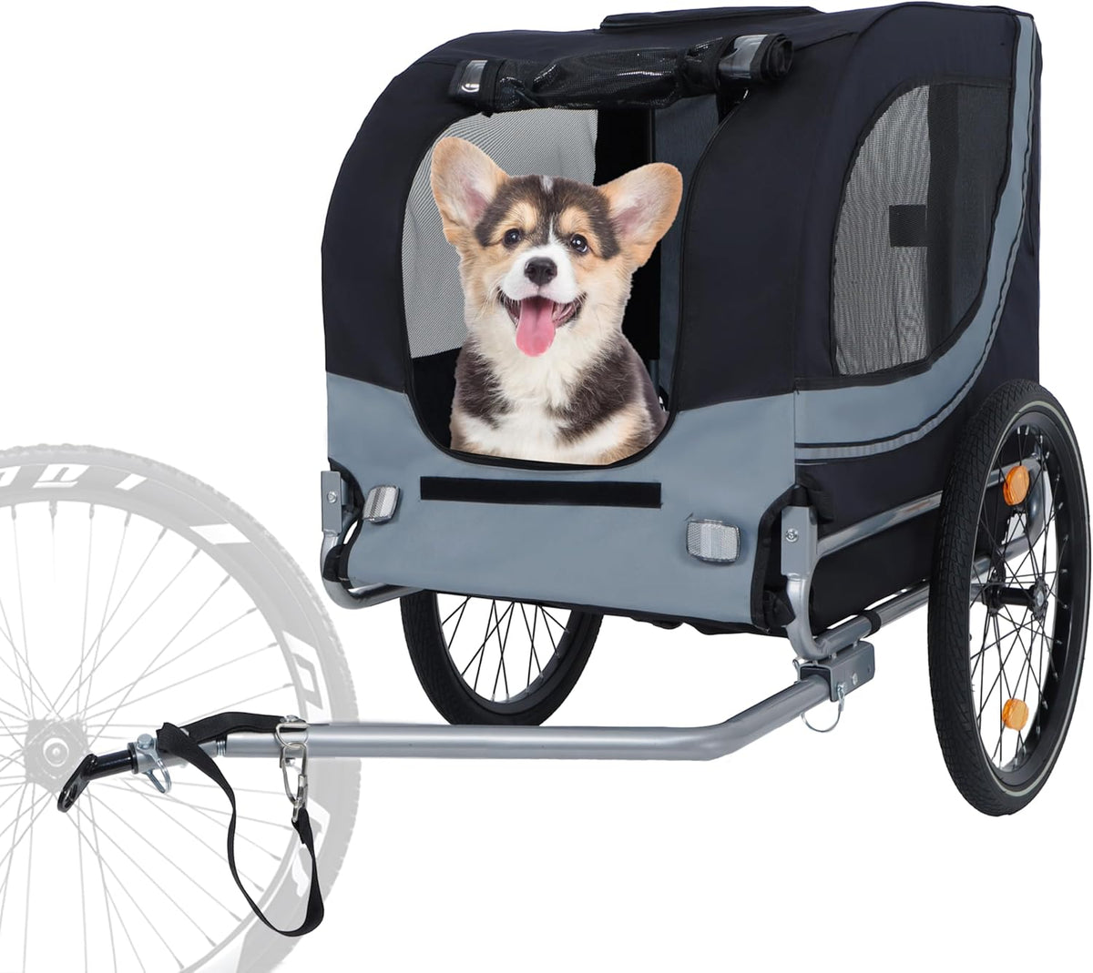 Blue-Grey Large Folding Bike Trailer for Dogs – Heavy-Duty Steel Frame, 66LB Capacity Pet Carrier