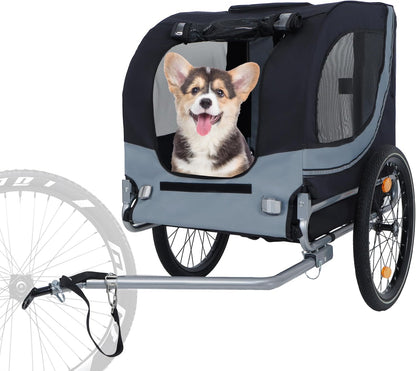 Blue-Grey Large Folding Bike Trailer for Dogs – Heavy-Duty Steel Frame, 66LB Capacity Pet Carrier