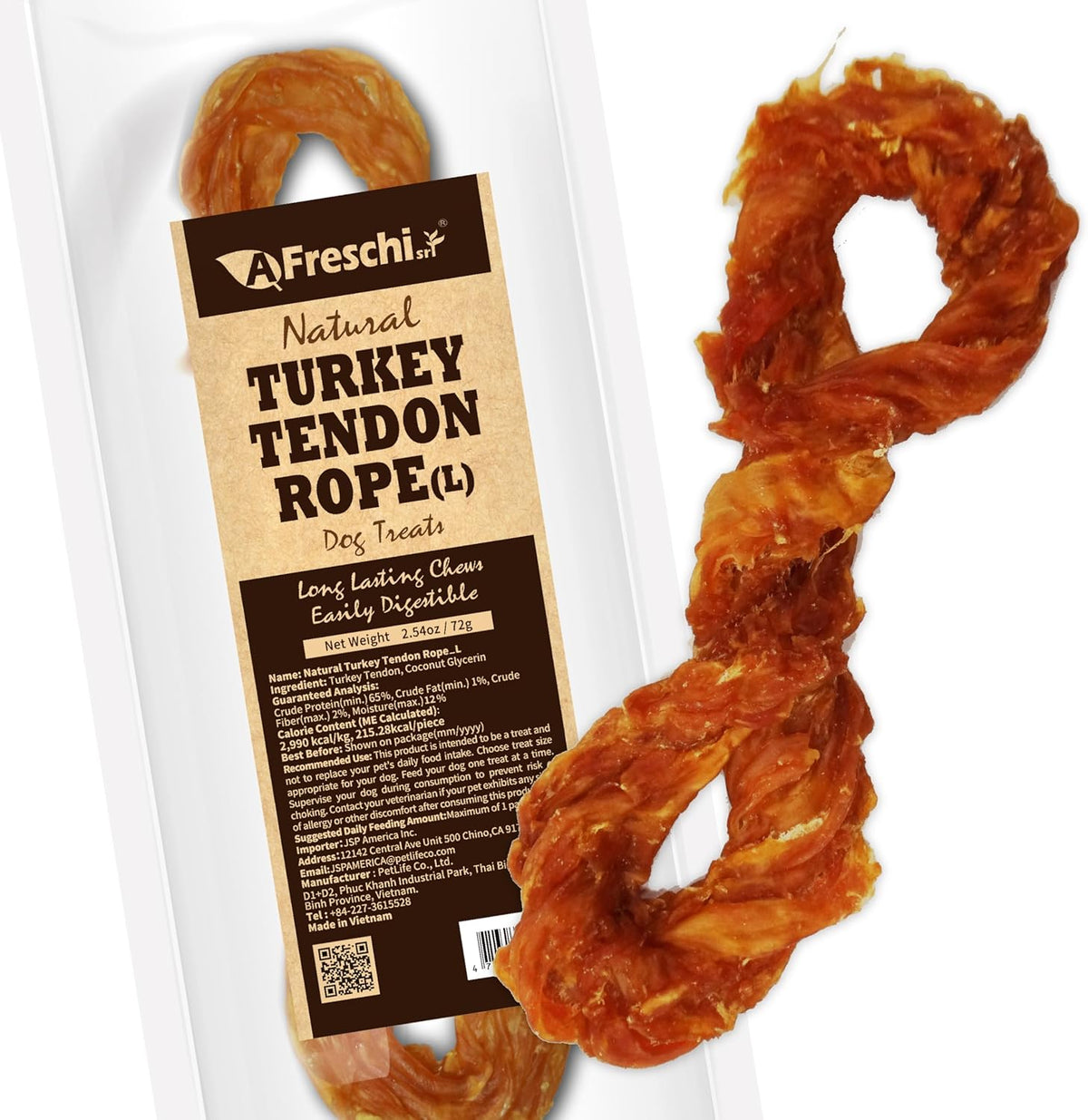 Afreschi Natural Turkey Tendon Rope (L) 1 Unit per Pack, Dog Treats for Signature Series, All
