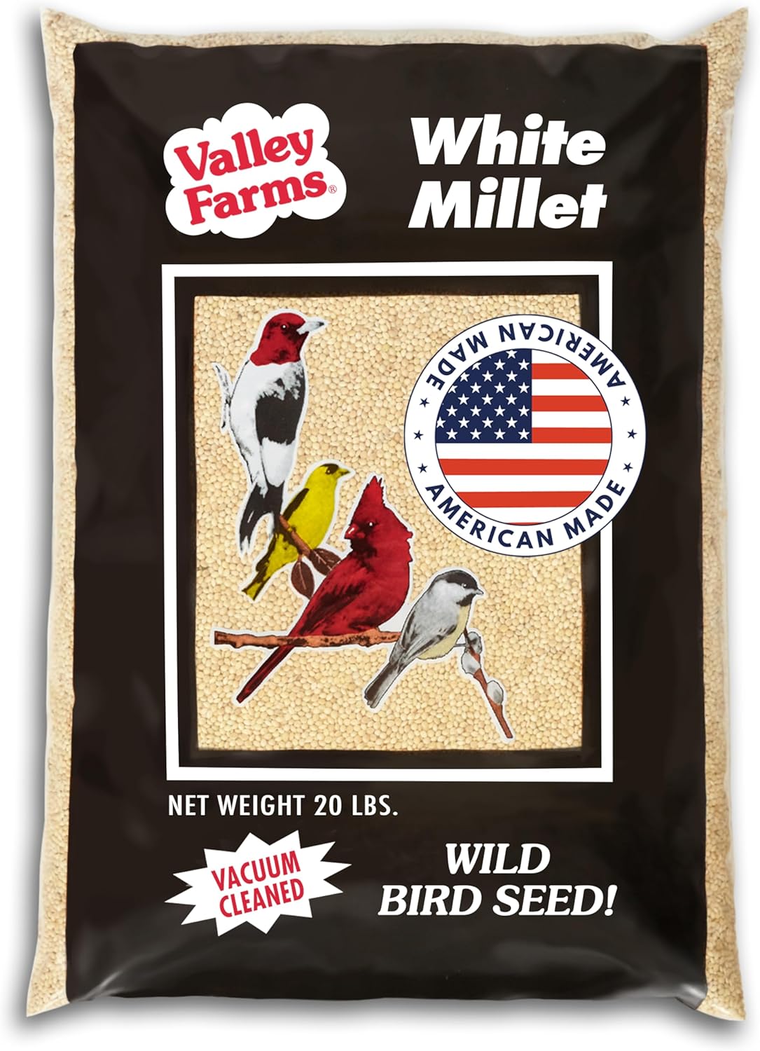 Valley Farms White Millet Wild Bird Seed (20 LB) for Outside feeders, White proso Millet, Bird