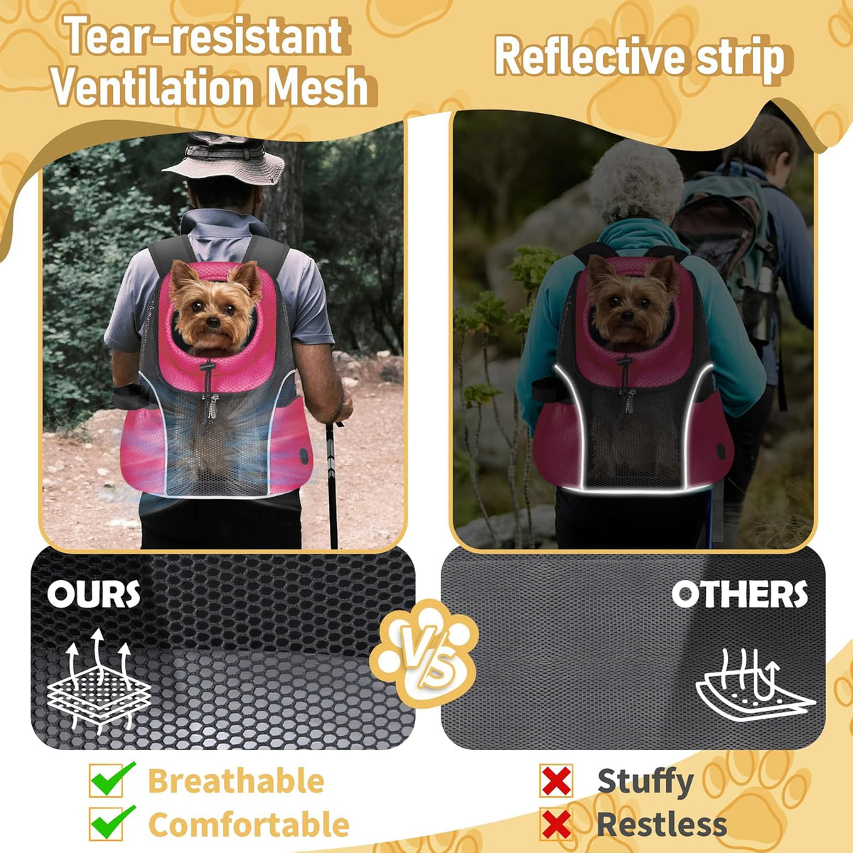 WOYYHO Pet Dog Carrier Backpack Small Dog Front Backpack Ventilated Mesh Dog Travel Back Pack with