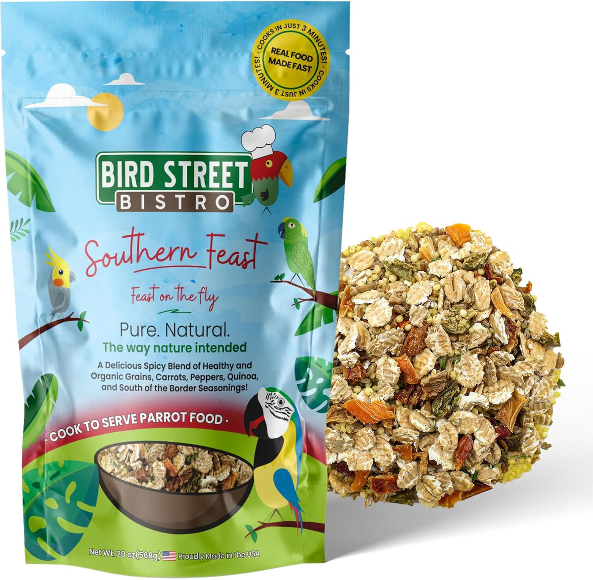 Parrot Food - Parakeet & Cockatiel Food - Cooks in 3-15 min w/Natural & Organic Grains, Legumes
