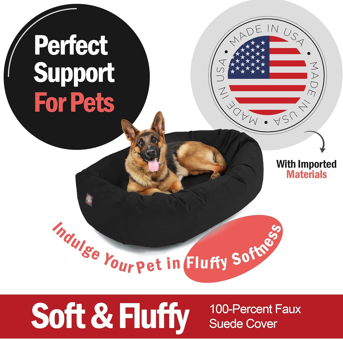 Majestic Pet 52 Inch Suede Calming Dog Bed Washable 52x35x11 (Inch) – Cozy Soft Round Donut Dog Bed