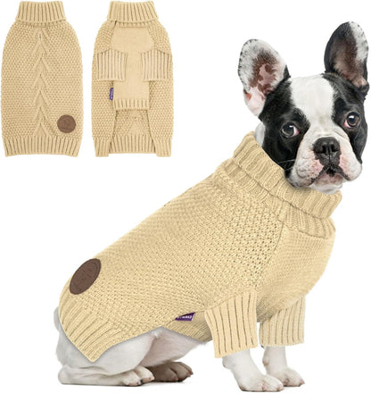 cyeollo Dog Sweater Turtleneck Knitted Sweaters with Leash Hole Winter Dog Clothes Sweaters for