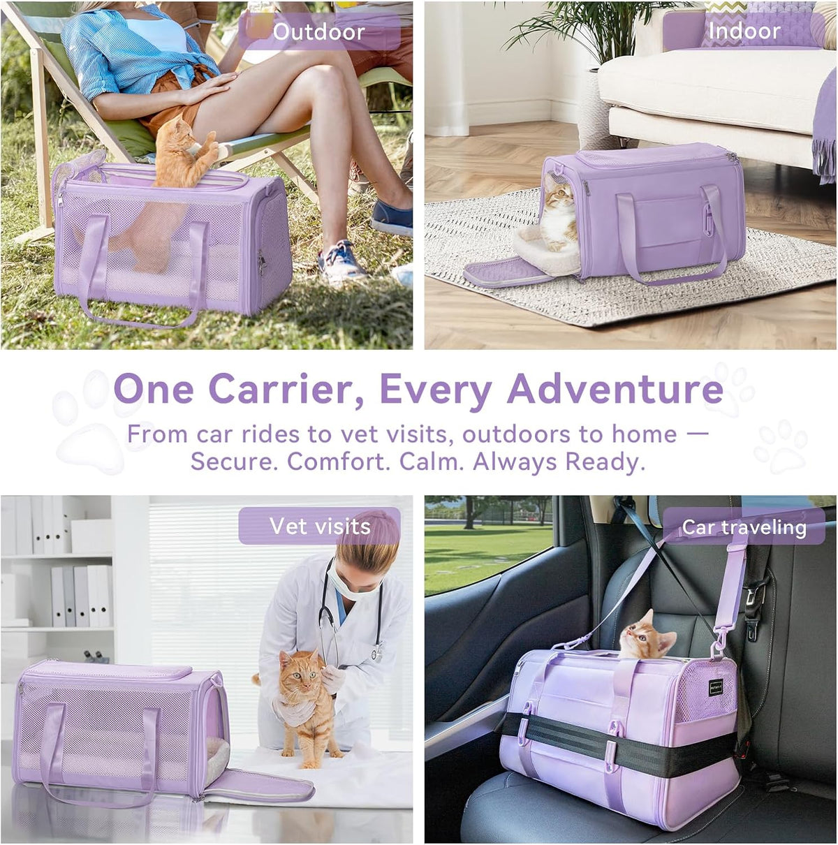 PETSFIT Soft-Sided Cat Carriers & Car Seats with Patent Safe Buckles, Clip-On Harness, 18"x11"x11"