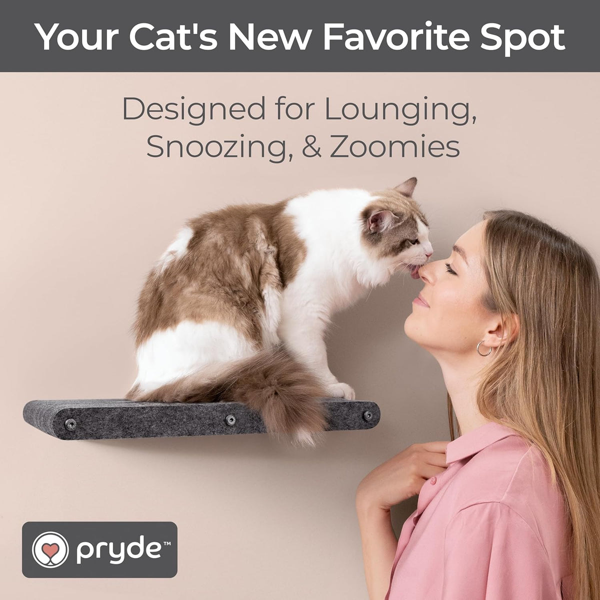 Wall Mounted Cat Perch Long Shelf by Pryde Pets - Floating Hammock Bed, 100% Sustainable PET Felt