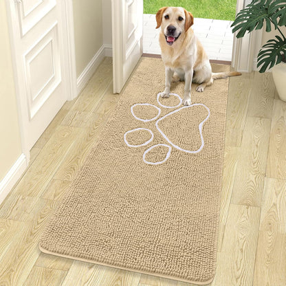 OLANLY Door Mat for Muddy Dog Paws 70x24, Ultra Absorbent Chenille Mud Doormat with Paw Print