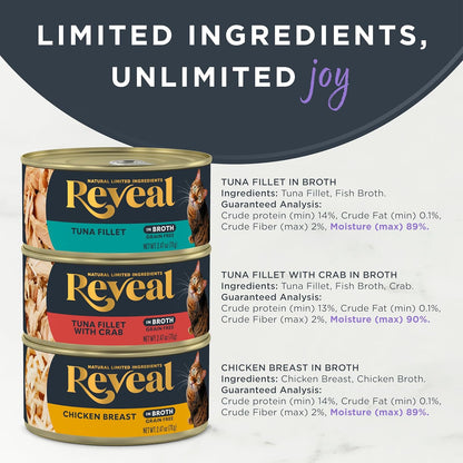 Reveal Natural Wet Cat Food, 12 Count, Grain Free, Limited Ingredient Canned Food for Cats, Fish