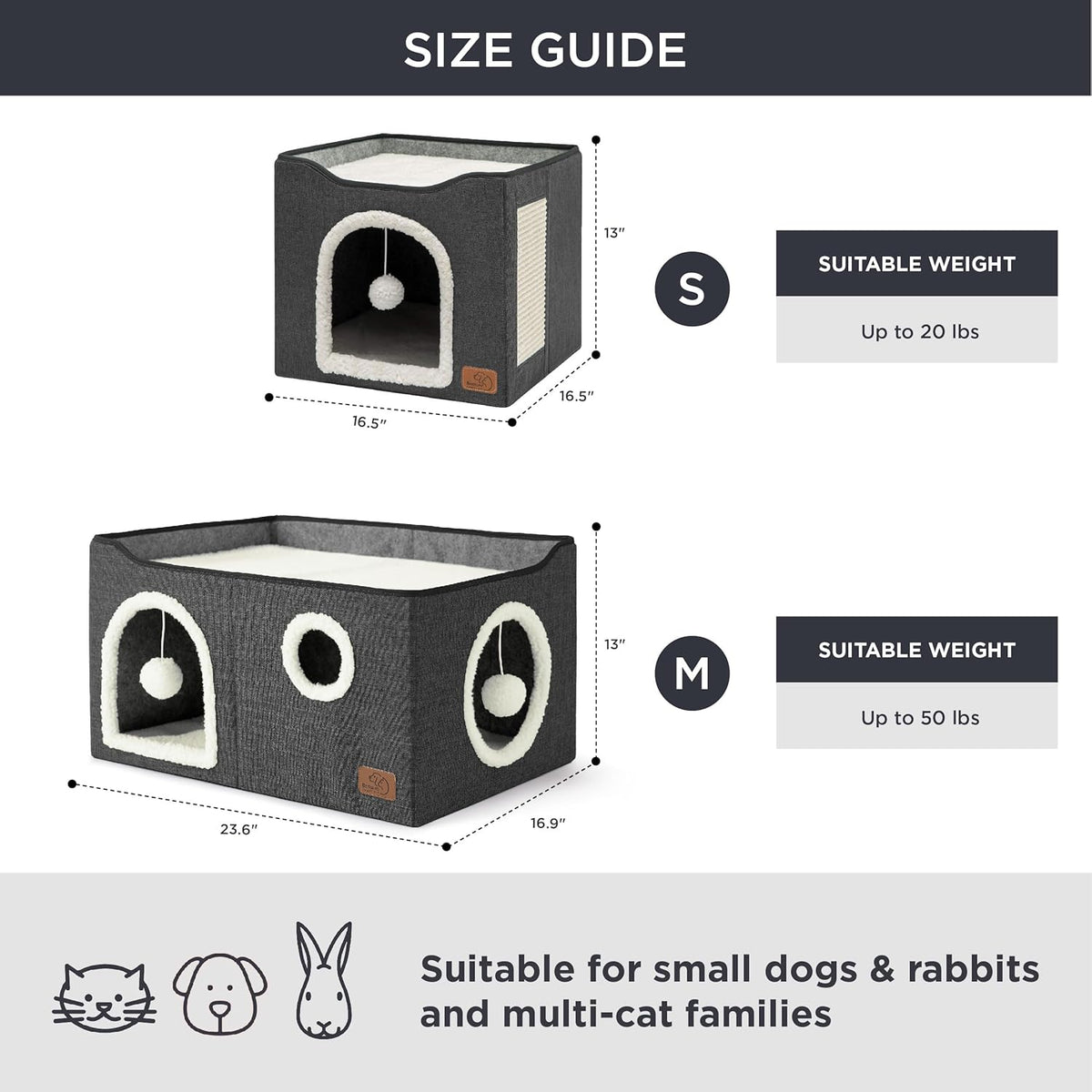 Bedsure Large Cat Beds for Indoor Cats - Extra Wide Cat Cube House for Small Pet with Fluffy Ball