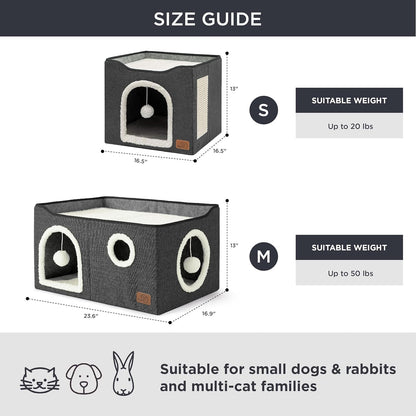 Bedsure Large Cat Beds for Indoor Cats - Extra Wide Cat Cube House for Small Pet with Fluffy Ball