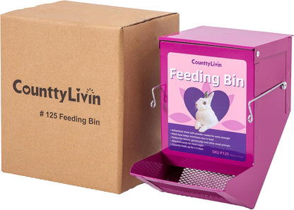 Metal Small Animal Feeder with Lid, Heavy Duty Feeder, Large Capacity Food Dispenser, Great for