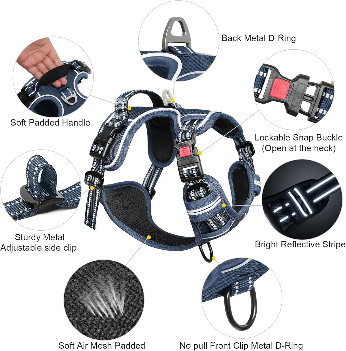 Timos Dog Harness Large Sized, No Pull Pet Harness with Neck Lockable Snap,No Choke Front Clip Dog