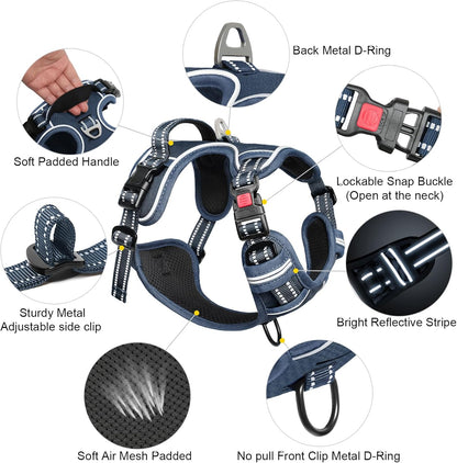 Timos Dog Harness Large Sized, No Pull Pet Harness with Neck Lockable Snap,No Choke Front Clip Dog