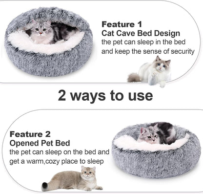 MADDEMCUTE Calming Dog & Cat Cave Bed With Hooded Cover, Removable Washable Round for Small Medium
