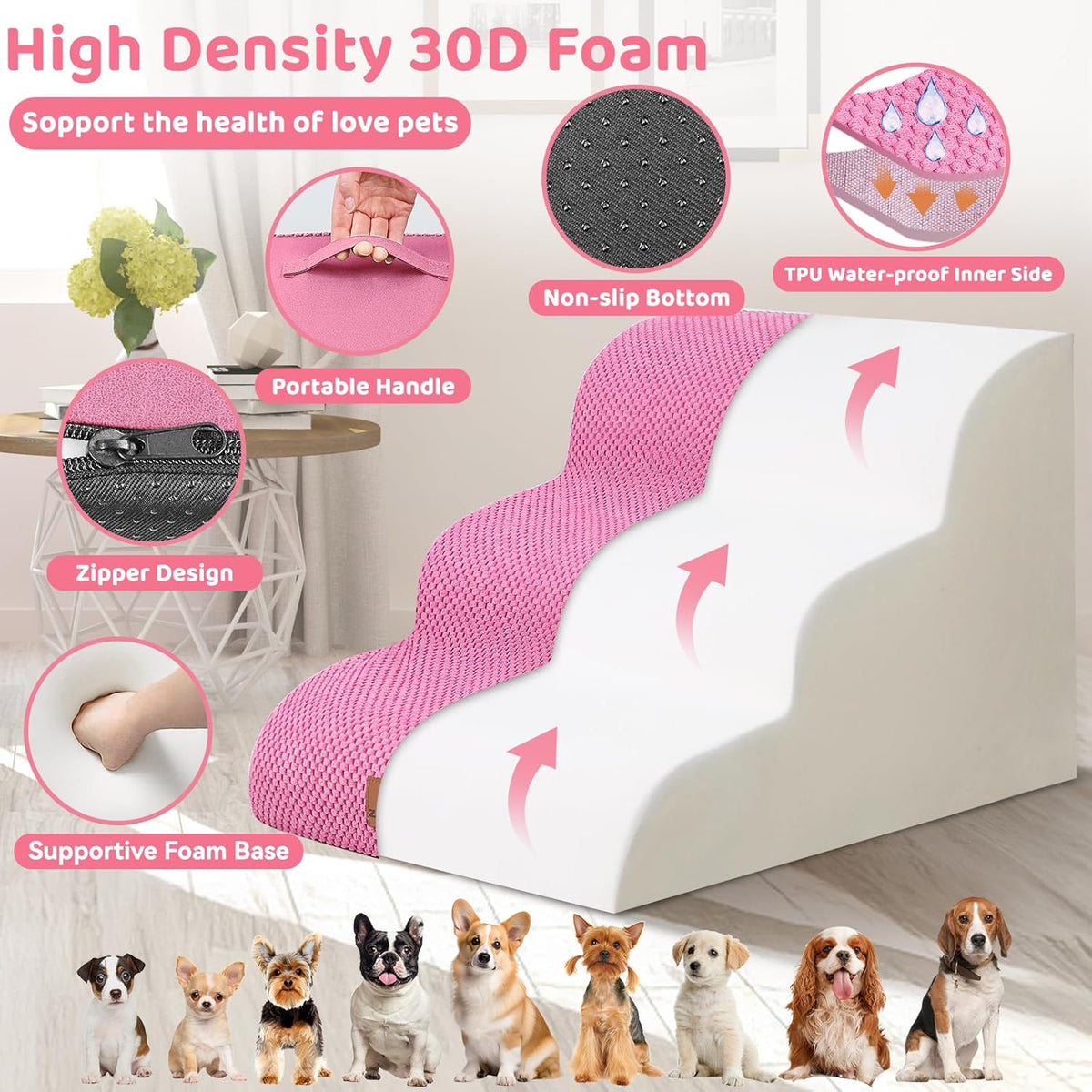 Dog Ramp and Stair for Bed 16" H-20 H,3-Step Cat Stair for Sofa and Chair,4-Step Dog Ramp for High