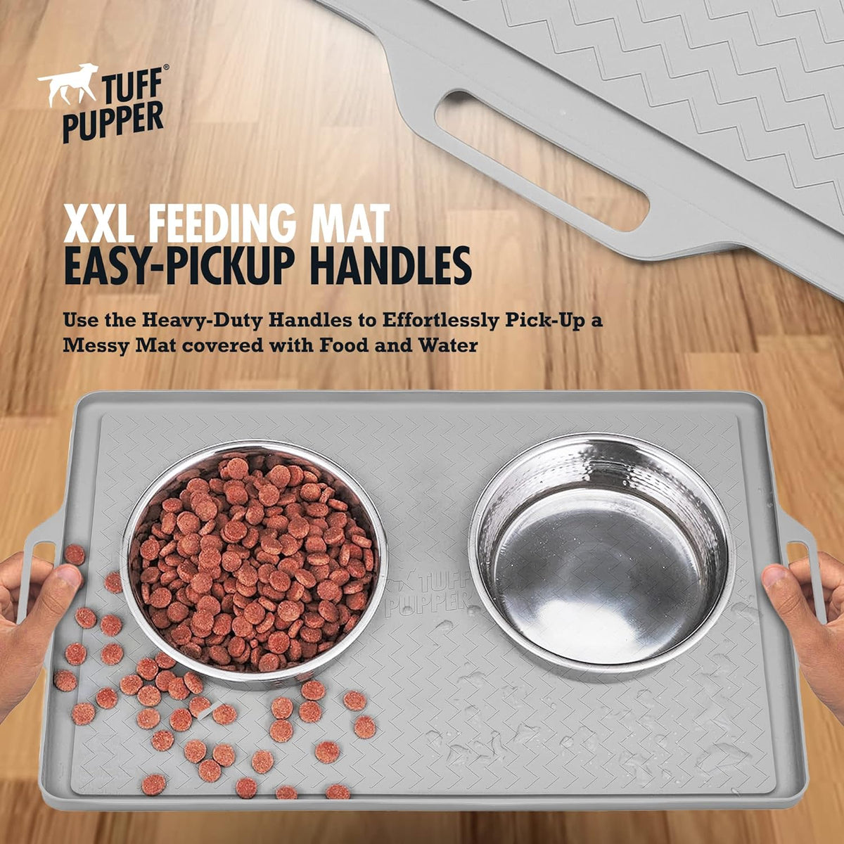 Tuff Pupper XXL Dog Feeding Mat 36x24 for Food and Water | Waterproof Silicone Placemat for Floors