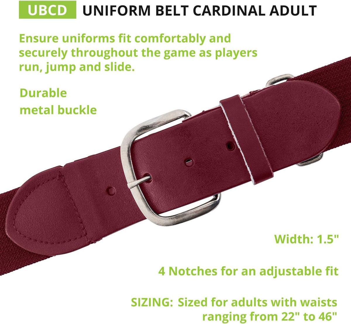 Champion Sports Baseball/Softball Uniform Belt, Comfort Stretch Fit Durable Syntex Tab - Youth &