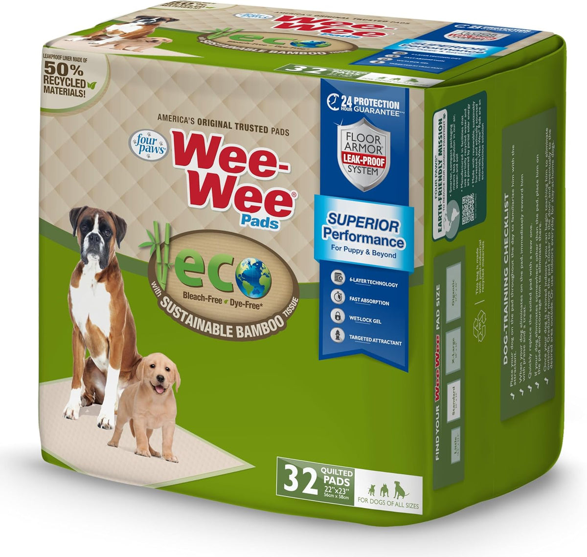 Four Paws Wee-Wee Superior Performance Bamboo Pee Pads for Dogs, Earth Friendly Dog & Puppy Potty