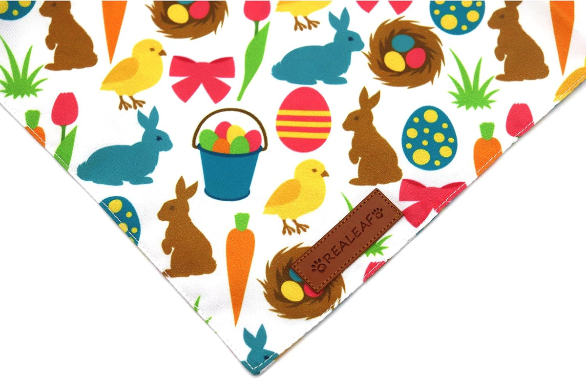 Realeaf Easter Dog Bandanas 2 Pack, Reversible Bunny Carrot and Easter Eggs Pet Scarf for Boy and