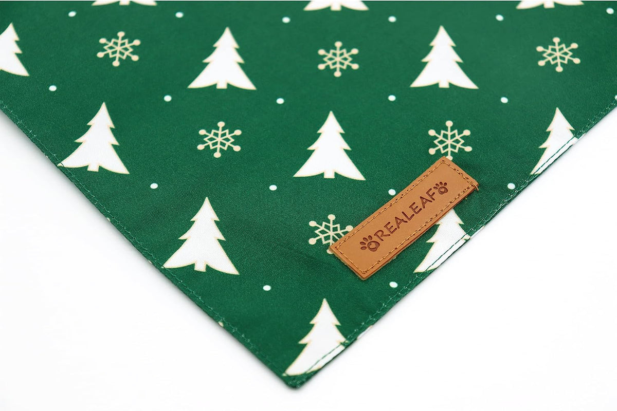 Realeaf Christmas Dog Bandanas 2 Pack, Christmas Tree and Santa Claus Dog Scarf for Boy and Girl