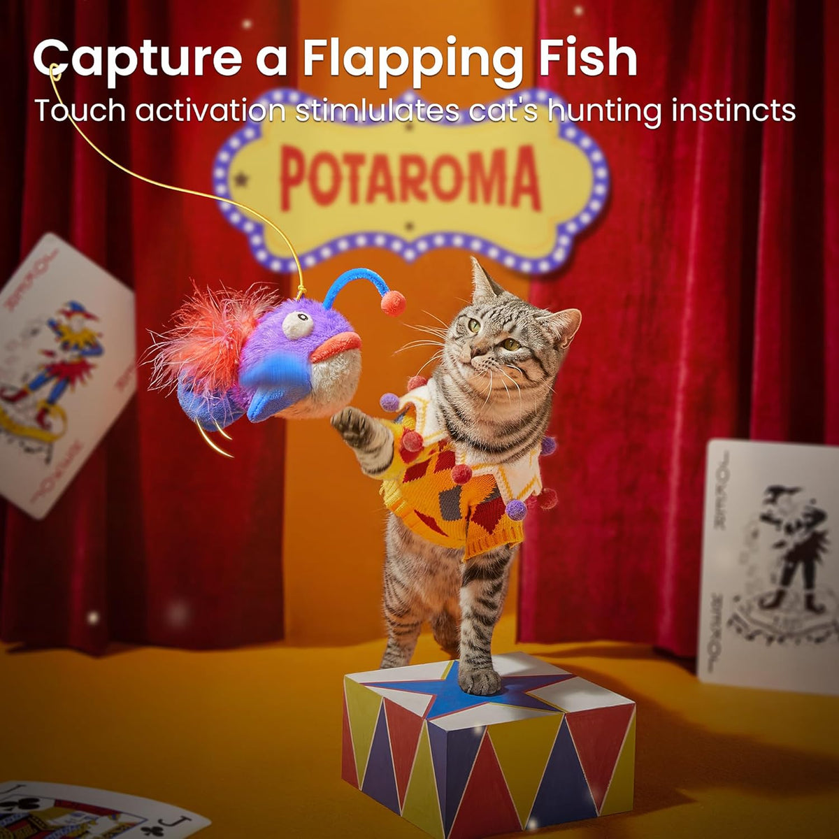 Potaroma Cat Toys Flapping Fish, Interactive Realistic Anglerfish Toy Stuffed with Catnip and