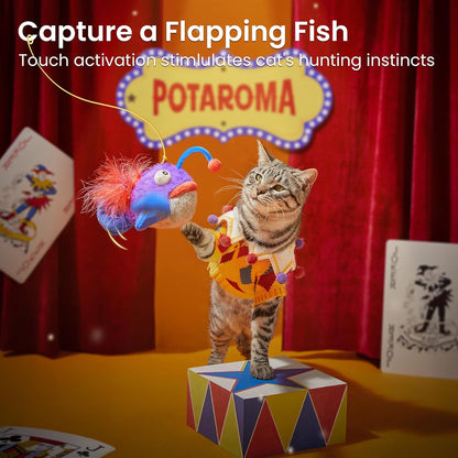 Potaroma Cat Toys Flapping Fish, Interactive Realistic Anglerfish Toy Stuffed with Catnip and