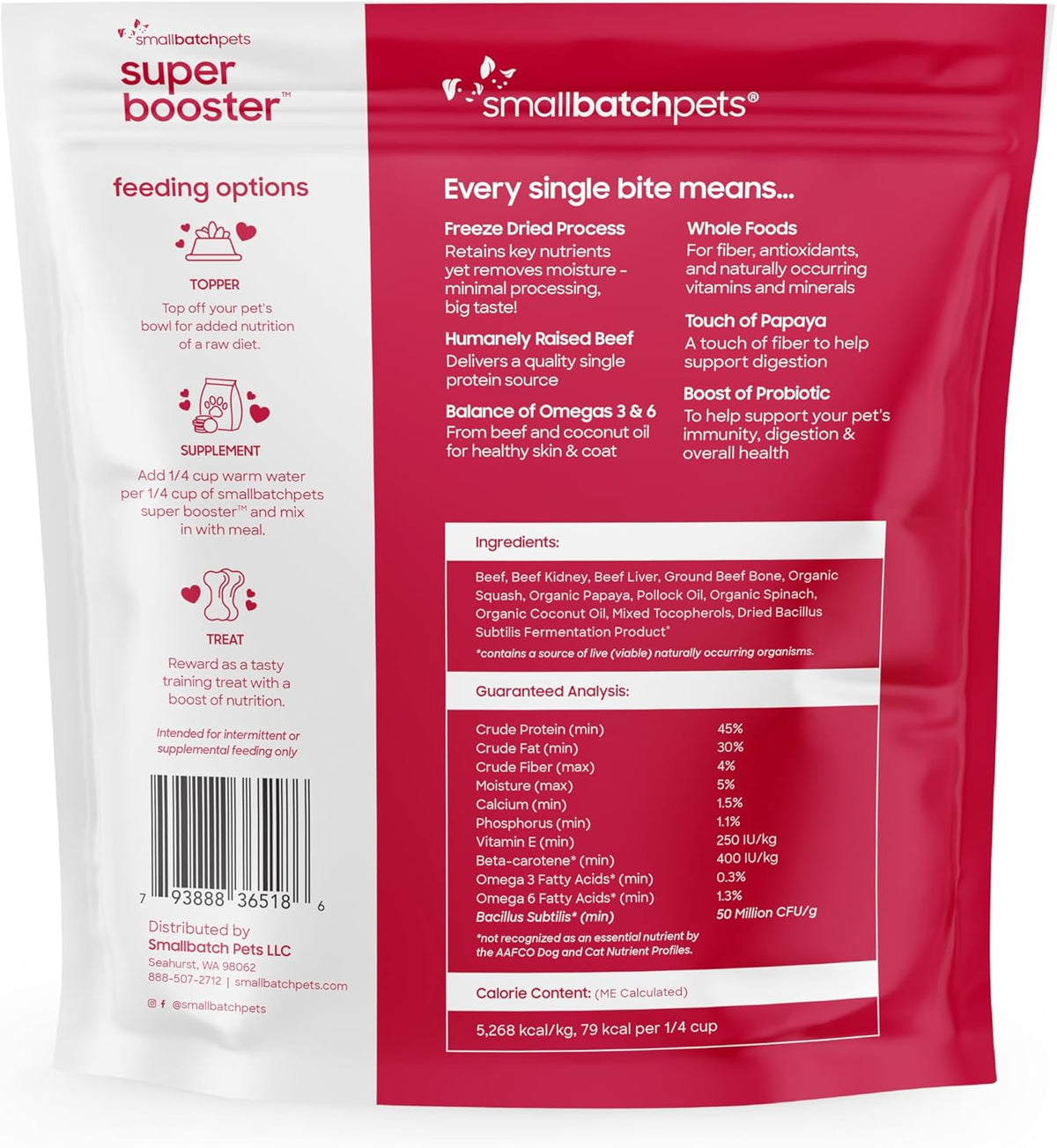 Smallbatch Freeze Dried Dog Treats, Superfood Food Topper Beef Bites for Dogs & Cats, Probiotics