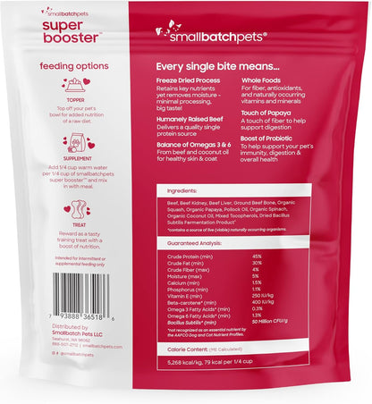 Smallbatch Freeze Dried Dog Treats, Superfood Food Topper Beef Bites for Dogs & Cats, Probiotics