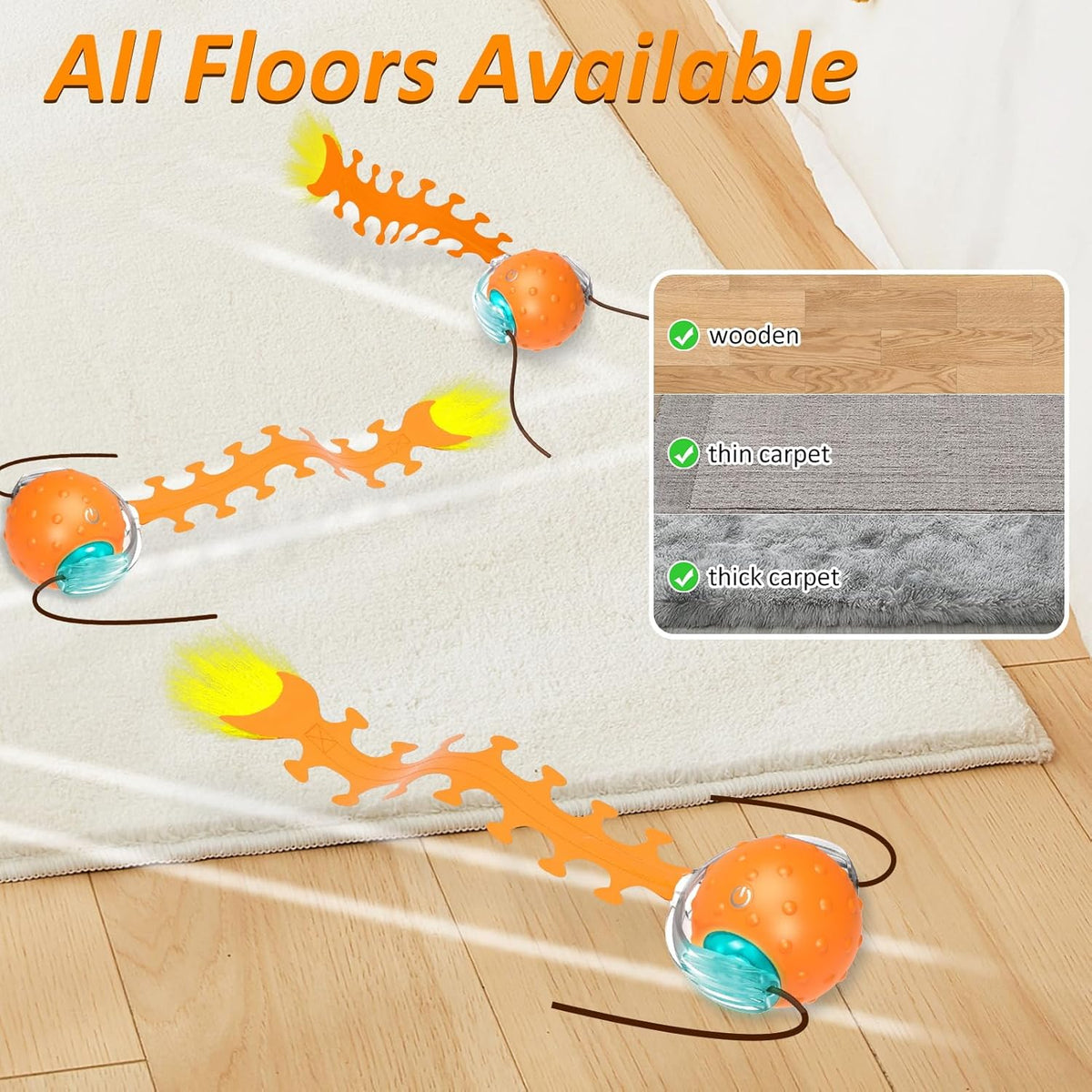 Interactive Cat Toys for Indoor Cats, Fast Rolling Cat Ball with Centipede Tail, Birds Chirping