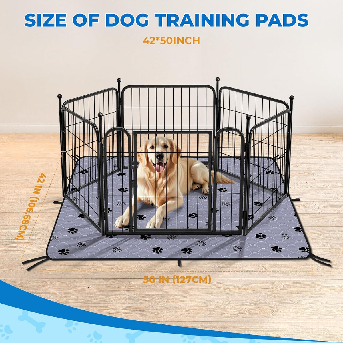 Fostanfly Non-Slip Washable Pee Pads for Dogs, 2 Pack Large 42"x50" Ultra-Absorbent Leak-Proof