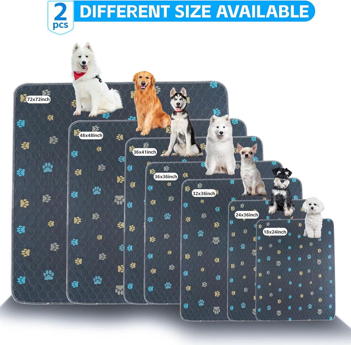 Aitmexcn Washable Puppy Dog Pee Pad, 2PCS 100% Waterproof Whelping Training Mat for Puppy/Senior