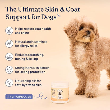 Pawfy Skin & Coat with Salmon Oil - Dog Allergy Relief Chews | Advanced Licking Paws Comfort | Dog