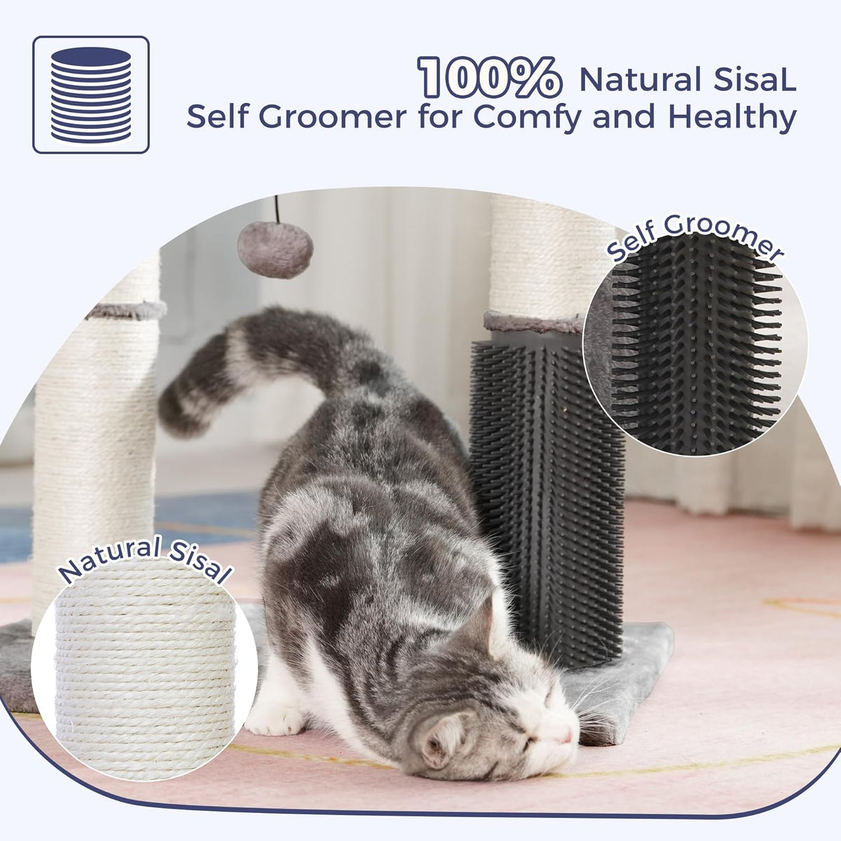 Cat Tree Tower for Large Cats Cat Scratching Post with 20x15.7”Wide Top Bed, Self Groomer, Thick