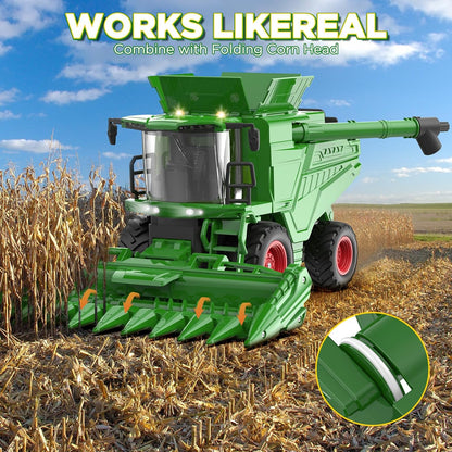 Remote Control Combine Harvester Tractor Toy with Corn Head, RC Tractor Toys for Kids 3+