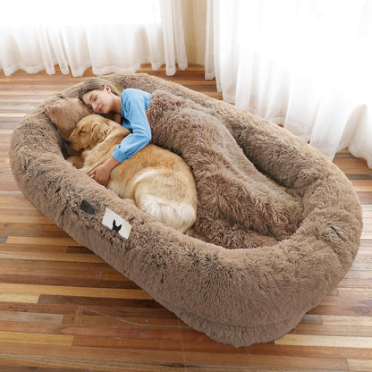 Human Dog Bed, Large Dog Beds for Humans Size Fits You and Pets, Washable Faux Fur Orthopedic Human