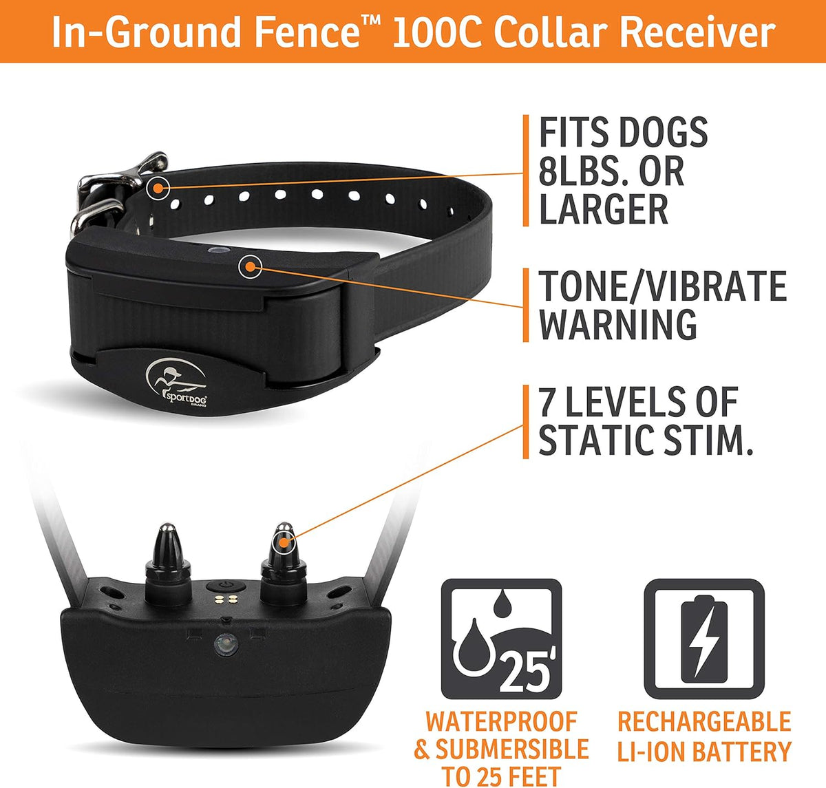 SportDOG Brand Rechargeable In-Ground Fence System - Waterproof, Rechargeable Collar with Tone