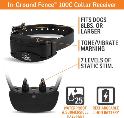 SportDOG Brand Rechargeable In-Ground Fence System - Waterproof, Rechargeable Collar with Tone