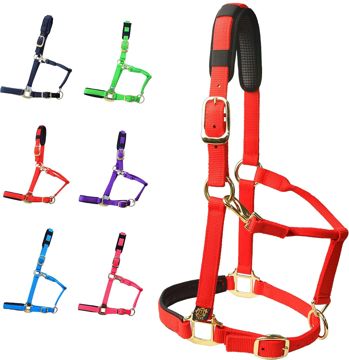 T TEKE Adjustable Horse Halters by Heavy Duty Soft Nylon, Padded with Anti-rubbing Waffle Neoprene