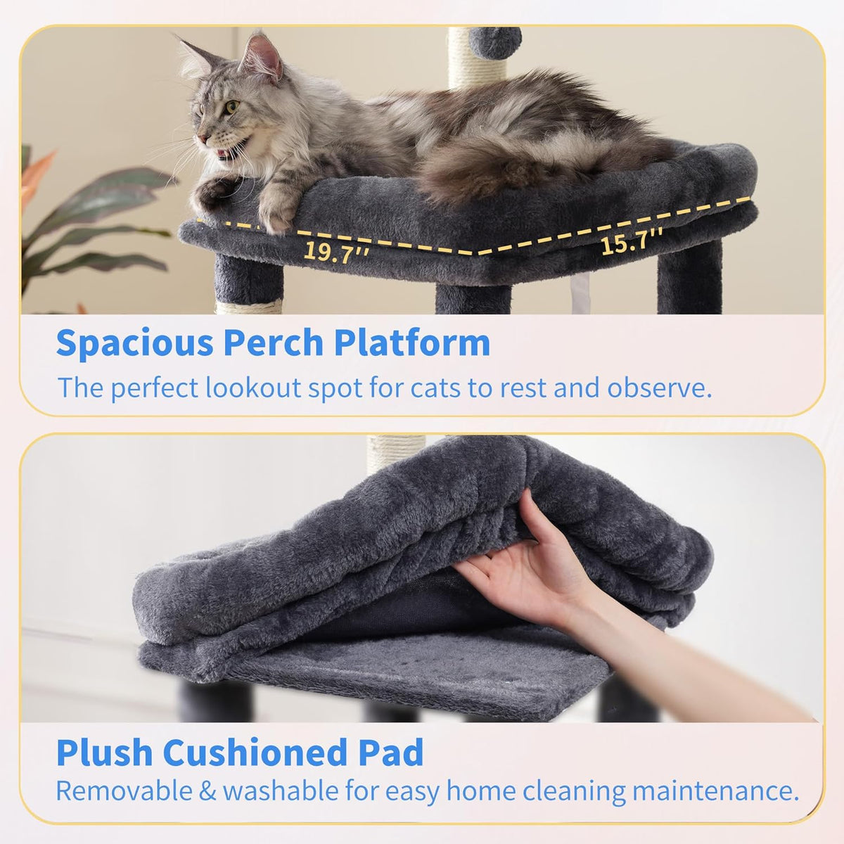 Heybly Heavy Duty Cat Tree, 71-Inch Tall Tower for Large Maine Coon with Extra-Large Baseboard, Cat