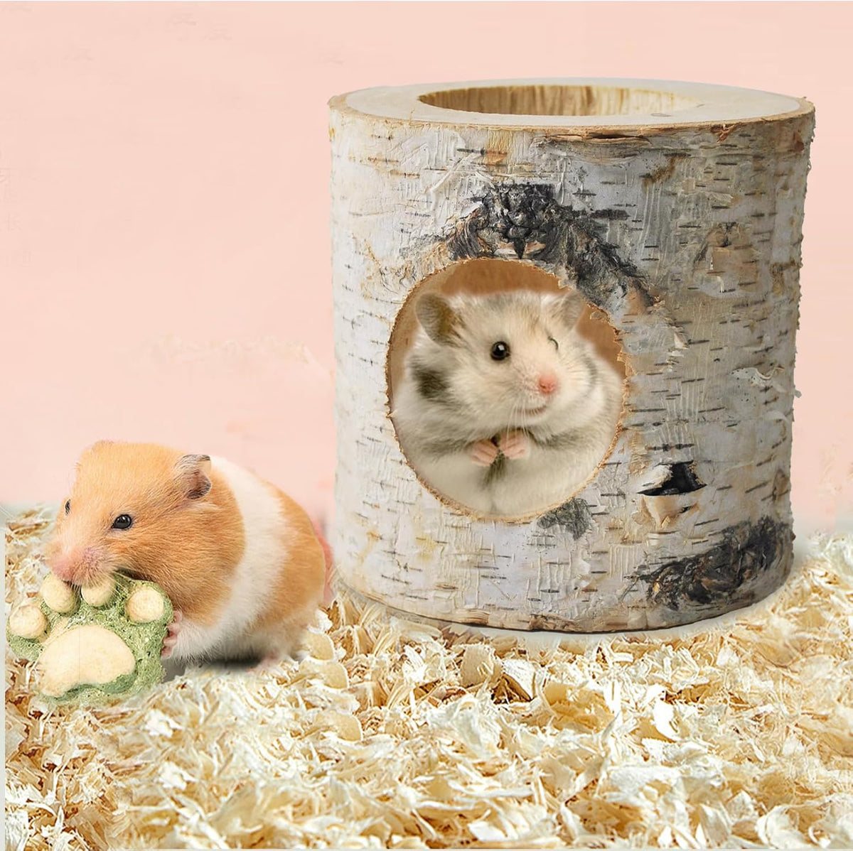 Wooden Hamster Tunnels,Natural Birch Wood Hamster Tree Hole Tube Hamster Chew Toy Small Animal