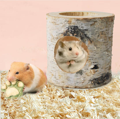 Wooden Hamster Tunnels,Natural Birch Wood Hamster Tree Hole Tube Hamster Chew Toy Small Animal