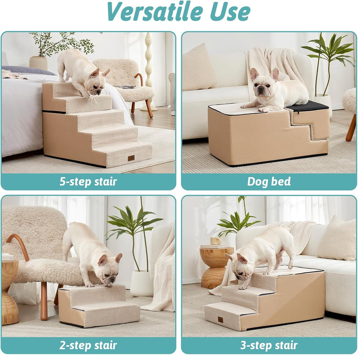 Dog Stairs for Small Dogs, 5 Tier Removable Wider Pet Stairs for Couch and Bed, 23.6" H Non-Slip