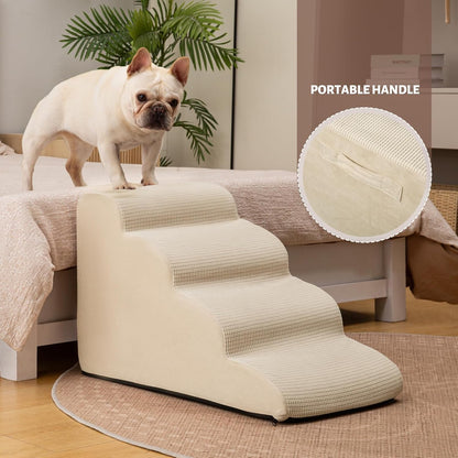4-Step Dog Stairs and Ramp for Beds or Couches,Non-Slip Sturdy Pet Steps for Small Dogs and